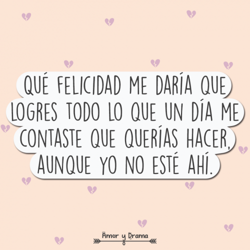 Que felicidad me daria que logres todo lo que un dia me contaste que querias hacer aunque yo no este ahi